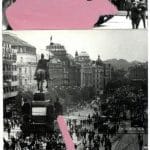 Stano Filko, Pink Tank, Remembering HAPPSOC (Rózsaszín tank – a HAPPSOC-ra emlékezve), 1968, fekete-fehér fotó, festék, 300 x 146 m © Marinko Sudac-gyűjtemény