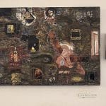 Nagy Zopán: Organikus táj. Önkioldó, anno, 1895-1995, vegyes technika, tv-zúzalék, fa, 34×51,5cm + 11×11cm
